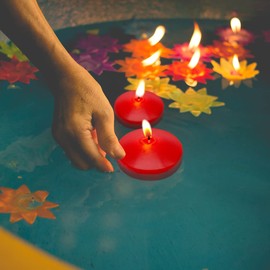 10 Hour Red Floating Candles Large 3" Unscented Dripless Water Wax Floating Candles for Vases, Centerpieces at Wedding, Party, Pool, Holidays, Set of 12