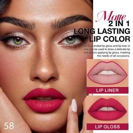 IATMOMOD 1Pcs 2 in 1 Ruby Red Matte Lip Liner and Liquid Lipstick Stain Makeup Set for women, Ruby Red Long Lasting Smudge Proof Lip Tint Matte Finish Lip Gloss for All-Day Color Hold Easy to Use 58#