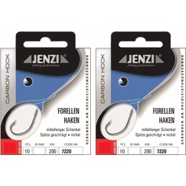 Set of 2 Jenzi Bonded Trout Hooks (20 Pieces) Mono Extra Long Sbirolino 200 cm Spirolino Hook Size 4, 6, 8, 10 Depending on Selection + Free Petri Heill Sticker (Hook Size 4)