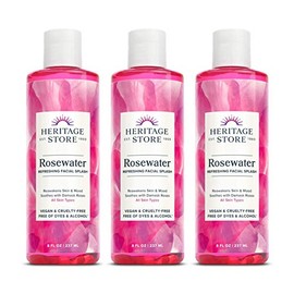 Heritage Store Agua de rosas, refrescante chapoteo facial para piel brillante, con rosa de damasco, todo tipo de piel, agua de rosas para la cara hecha sin tintes ni alcohol, vegano y libre de