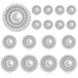 16 Pieces Pearl Buttons, Pearl Rhinestone Buttons, 3 Sizes, Pearl Flower Buttons, Retro Faux Pearl Buttons, Rhinestone Buttons, Round Crystal Buttons for DIY Crafts, Clothing, Sewing (Silver)