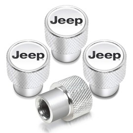 iPick Image for Jeep in White on Shining Silver Aluminum Tire Valve Stem Caps