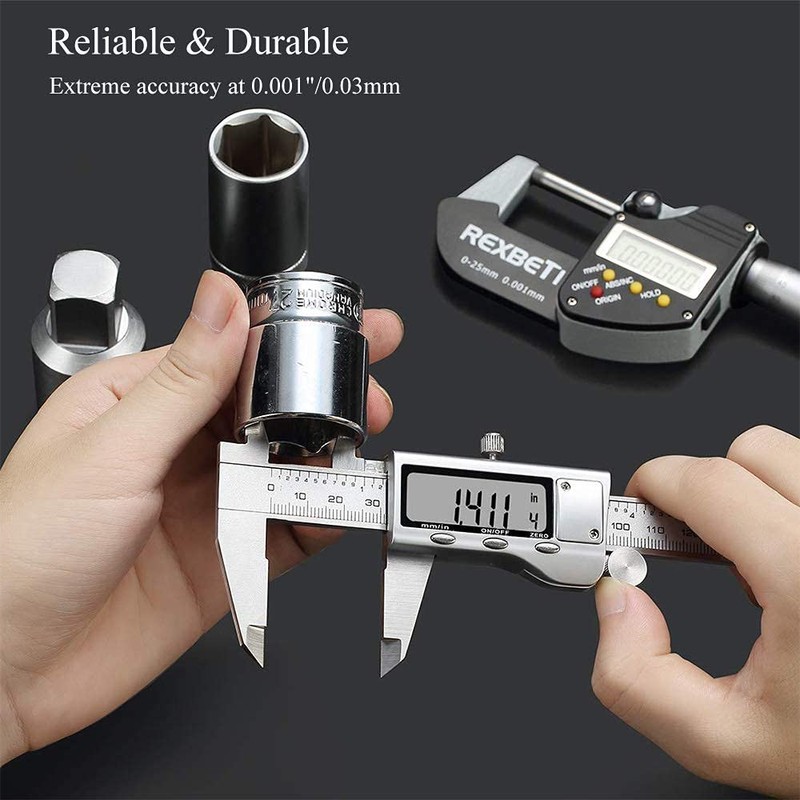 Digital Caliper, Caliper Measuring Tool with Stainless Steel, Electronic Micrometer
