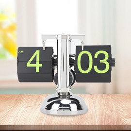 Fabater Retro Digital Folding Clock, Modern Mechanical Retro Folding Clock, Stainless Steel Folding Table Clock, Digital Table Clock for Home, Office, School, Hotel, Cafe, (Stainless Steel Green