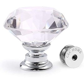 CZC HOME 25pcs 30mm Crystal Glass Door Drawer Knobs Diamond Cut Drawer Handles with 3 Sizes Screws for Cupboard Cabinet Wardrobe Home Decorating, Transparent-Silver Base