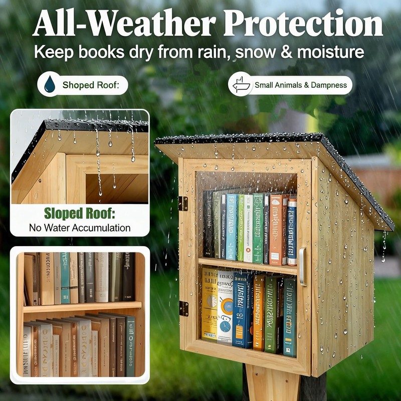 HAFTKD Outdoor Library Book Box, Double Little Library for Sharing