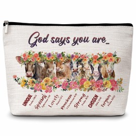 Eyouyeqi Christian Makeup Bag, God Says You Are Cosmetic Bags, Cow Makeup Zipper Pouch Bag, Cow Lover Inspired Gift, Inspirational Gifts For Women Girls, 04