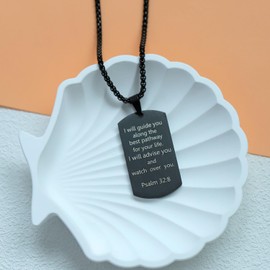 Rnivida Black Bible Verse Cross Tag Pendant Necklace, Stainless Steel Christian Inspirational Necklace Jewelry for Men (Psalm 32:8 - Black)