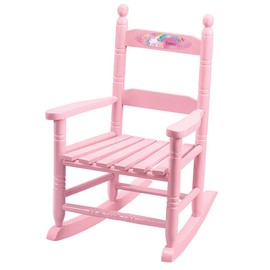 Fox Valley Traders Custom Unicorn Children's Rocking Chair, Durable Wood - Measures 14 1/2" Wide x 11 1/2" Deep; 22 1/2" Overall Height, Pink Font