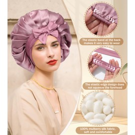 WELROG Silk Bonnet Sleep Cap, 100% Mulberry Silk Bonnet, Sleep Cap, Silk Hair Cap for the Night, Silk Scrunchie