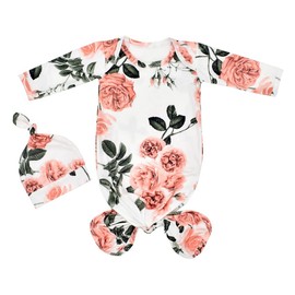 Vestido de dormir para bebé recién nacido, vestido anudado, pijama de bebé y niño, ropa de dormir de 2 piezas, vestido y sombrero, verde (Inkgreen), Medium