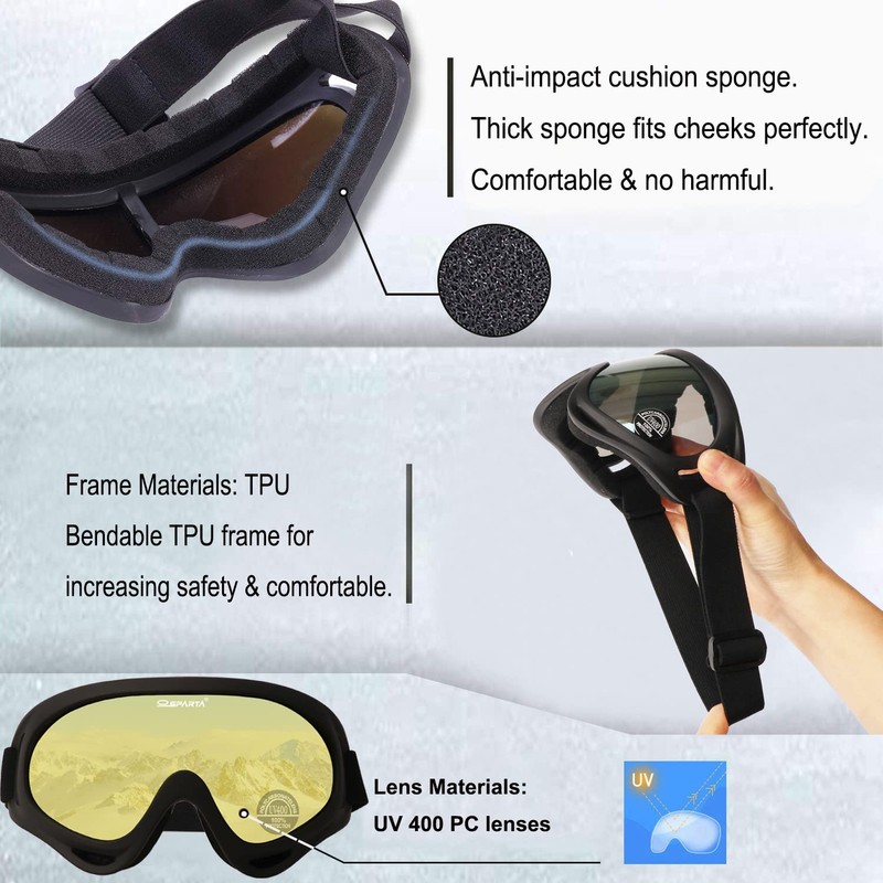 OUTDOORSPARTA 2-Pack Ski Goggles (3. Gray Frame, Clear Lens; Black