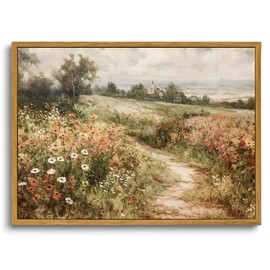 OIQArtOIQ Framed Canvas Wall Art,Vintage Decor,Landscape Nature Country Wildflower Paintings Farmhouse Pictures Modern Artwork Rustic Fall Flower Prints Cottagecore Office Living Room Bedroom Bathroom