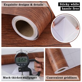 TORC Brown Wood Wallpaper Peel and Stick 17.1"x393.7", Faux Wood Contact Paper for Table Cabinet Dresser, Self Adhensive Removable Waterproof