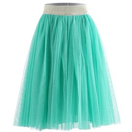 elamccor Toddler Baby Girl's Tutu A Line Knee Length Tulle Layered Long Party Skirt for Little Big Girls 1T-16T Apple Green