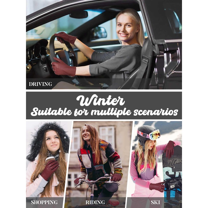 GSG Womens Genuine Leather Gloves Winter Touchscreen Fleece Lined Gloves