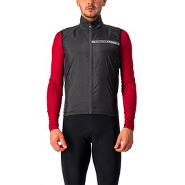 CASTELLI Men's Squadra Stretch Vest, Windproof Full Lenth Zip Shell with High Collar for Road and Gravel Biking I Cycling - Light Black/Dark Gray - Medium