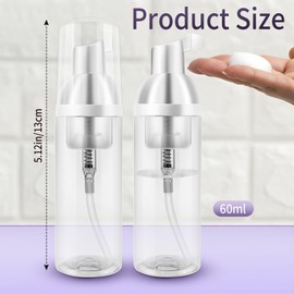 3Pack Travel Foam Pump Bottle 60 ml/2 oz - Small Size Foam Spray Bottle & Pump Bottle Dispenser for Face Wash, Lash Shampoo, Skin Care - Clear Plastic Mini Empty Refillable Containers（White）