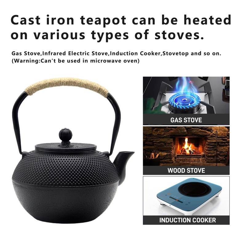 YJX 40.6 fl oz Cast Iron Teapot Set, Japanese Tetsubin