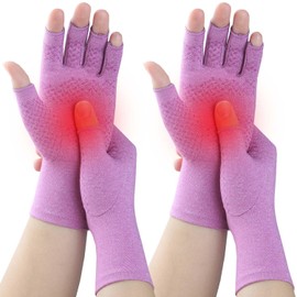 Kecartu 2 Pairs Compression Gloves for Rheumatoid Arthritis, Osteoarthritis, Carpal Tunnel Pain, Fingerless Arthritis Hand Gloves for Women Men Support Work&Computer Typing (Purple, Small)