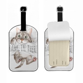 Zoczos Cute Cat Hand On Sign Travel Baggage Bag Tags Quote Hand in There Cartoon Kitty Luggage Tags Travel Suitcase Tags with Name ID Card for Luggage Suitcase Schoolbag Lunchbag, 1 Pack