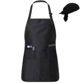 Adjustable Cotton Chef Apron with 2 Pockets and Chef Bandana 1 | 2 | 3 Pack, Kitchen Apron for Women and Men