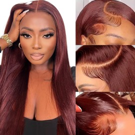 PANDA ANGEL 28 Inch Reddish Brown Lace Front Wigs Human Hair Pre Plucked 13x4 Hd Lace Frontal Wig Straight Lace Front Auburn Human Hair Wigs for Women Wear and Go Glueless Wigs N33# Colored
