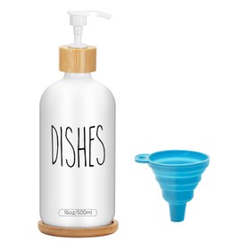 1 Pack 16 Oz Glass Soap Dispenser Set with Tray, Hand Dish Soap Dispenser Set for Bathroom and Kitchen Bottle Dispenser with Dish Soap, Hand Soap, Lotion (White Dishes)