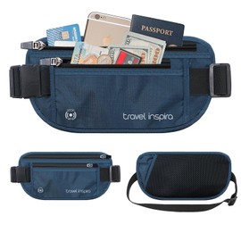Travel Inspira Waist Pouch, Security Pouch, Ultra Lightweight Ultra Thin Hidden Pouch, Secret Pouch, Waist Bag, navy, M