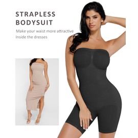 FeelinGirl Strapless Shortie Bodysuit for Women Tummy Control Shapewear Seamless Sculpt Body Shaper with Removable Straps 3XL