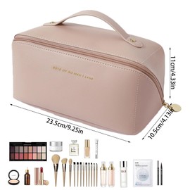 Tragbare Kosmetiktasche Damen Schminktasche 23.5x10.5x11cm Rosa Große Kapazität Reise Make up Tasche, Reise Makeup Bag Aesthetic mit Griff, für Reise Schlafzimmer, Bad und andere Anlässe