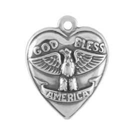 spiritual 925 sterling silver 18" necklace GOD BLESS AMERICA pendant  flag charm  #D149