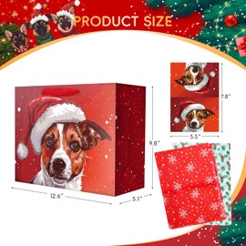 Linelglobal Christmas Gift Bag with Wrapping Tissue Dog Xmas Holiday 2 Pack 12.6"