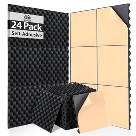 SD SODOCT 24 Pack Self-Adhesive 12" X 12" X 1.2" Egg Crate Soundproof Wall Panels for Studio, Room Acoustic Treatment Foam, Sound Absorbing Foam Black