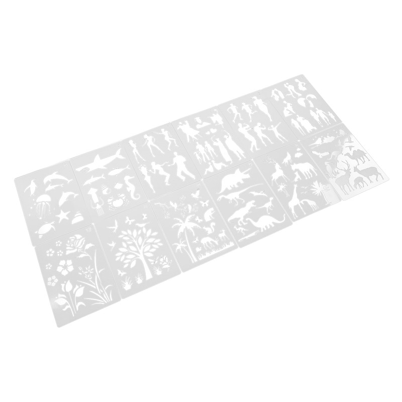12Pcs Paint Stencils A4 Characters Animals Plants Safe Poisonless Durable