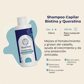 Shampoo Capilar Biotina Y Queratina MatiMati Sin sulfatos y Parabenos, Crecimiento, Fortalece 425 ml