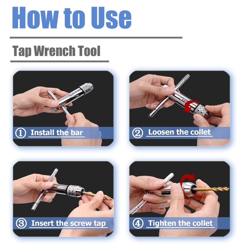 Mesee 2 Pieces T-Handle Ratchet Tap Wrench Set, Adjustable Ratcheting