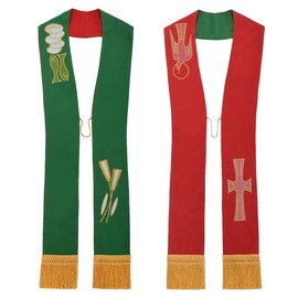 BLESSUME Cross Deacon Reversible Stole Church Cleric Stole (Red/Green)