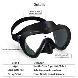 OMGear Diving Mask Snorkeling Gear Kids Adult Snorkel Mask Dive Goggles Silicone Swim Glasses with Nose Cover for Scuba Free Diving Spearfishing Neoprene Strap Cover Impact Resistance (Ink)