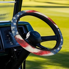 Qiyupavto American Flag Print Design Steering Wheel Cover for Golf Cart, Non-Slip Sweat-Absorbent Golf Cart Decoration Accessories Fit for Most Club Cars EZGO TXT