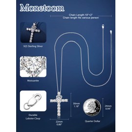 Moissanite Cross Necklace for Women 925 Sterling Silver Crown and Cross Pendant Necklaces 1CT D Color VVS1 Moissanite Necklace Anniversary Jewelry Religious Gifts for Women Wife Her Girlfriend