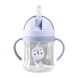 250 ml Straw Sippy Cup, Weighted Straw Sippy Cup, Animal Pattern, Leak-Proof Flip Cup with Toddler Handle for Children, Blue, Baby Cup with Straw