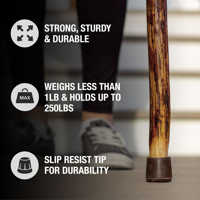 Brazos Handcrafted Wood Walking Stick, Hickory, Traditional Safari Style Handle,