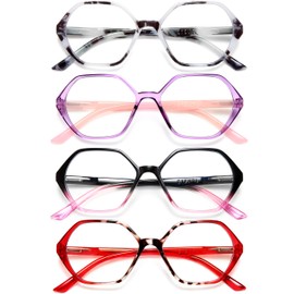 EYEURL 4-Pack Reading Glasses for Women Blue Light Blocking Computer Glasses Vintage Design Diamond Shaped Frame Readers for Women Men Anti Glare Filter Lightweight Spring Hinge Eyeglasses,2.5