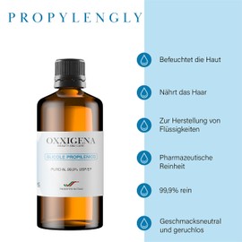 Oxxigena - Pure Liquid Propylene Glycol 99.9% 500 ml, Full PG Neutral Base, Ideal for Moisturising the Skin and Making Liquids, Tasteless and Odourless
