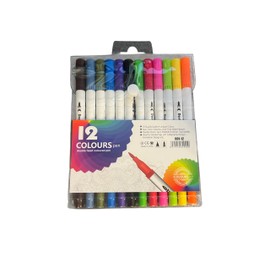 TEMMIA Felt Tip Pen Set with Double Tip - 12 Colours Brush Pen & Fineliner, Water-Based Ink, Ideal for Painting, Drawing, Sketching, Colouring, Hand Lettering, Bullet Journal