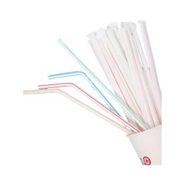 50 Packs (500 Count) Flexible Disposable Plastic Drinking Straws - 8.3 Inch Colorful Vertical Stripes Bendable Straws for Parties, Travel, Picnics & Home Use - Individually Wrapped