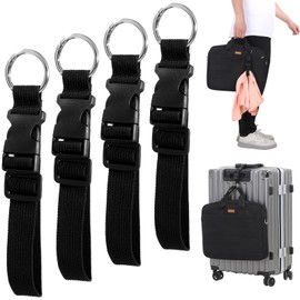 Bewudy Pack of 4 Add A Bag Luggage Straps, Adjustable Luggage Strap Jacket Holder Luggage Connecting Straps Portable Suitcase Strap Travel Accessories for Luggage or Backpack Connecting (Black)