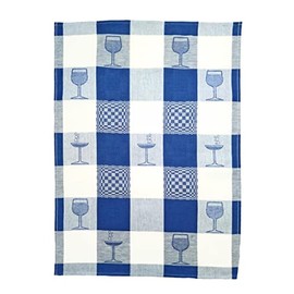 Ross Zwirn Half-Linen Tea Towel Cocktail Glasses Jacquard 50 x 70 cm Grey Blue Red (Blue)