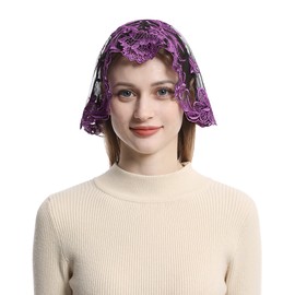 Bozidol Catholic Chapel Mantilla Veil Spanish Church Lace Scarf Velos para ir a la iglesia with Hairclips (Purple)